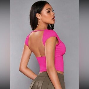 SHEIN BAE Solid Cap Sleeve Open Back Crop Tee size M NWT